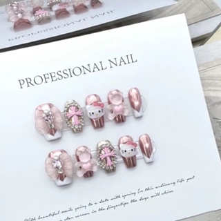 2023 Kawaii Short Wearable Fake Nail Patch Melody Cinnamoroll Kt Cat Girls  Fashion Anime Nails Stickers Sweet Ladies Full Cover - AliExpress