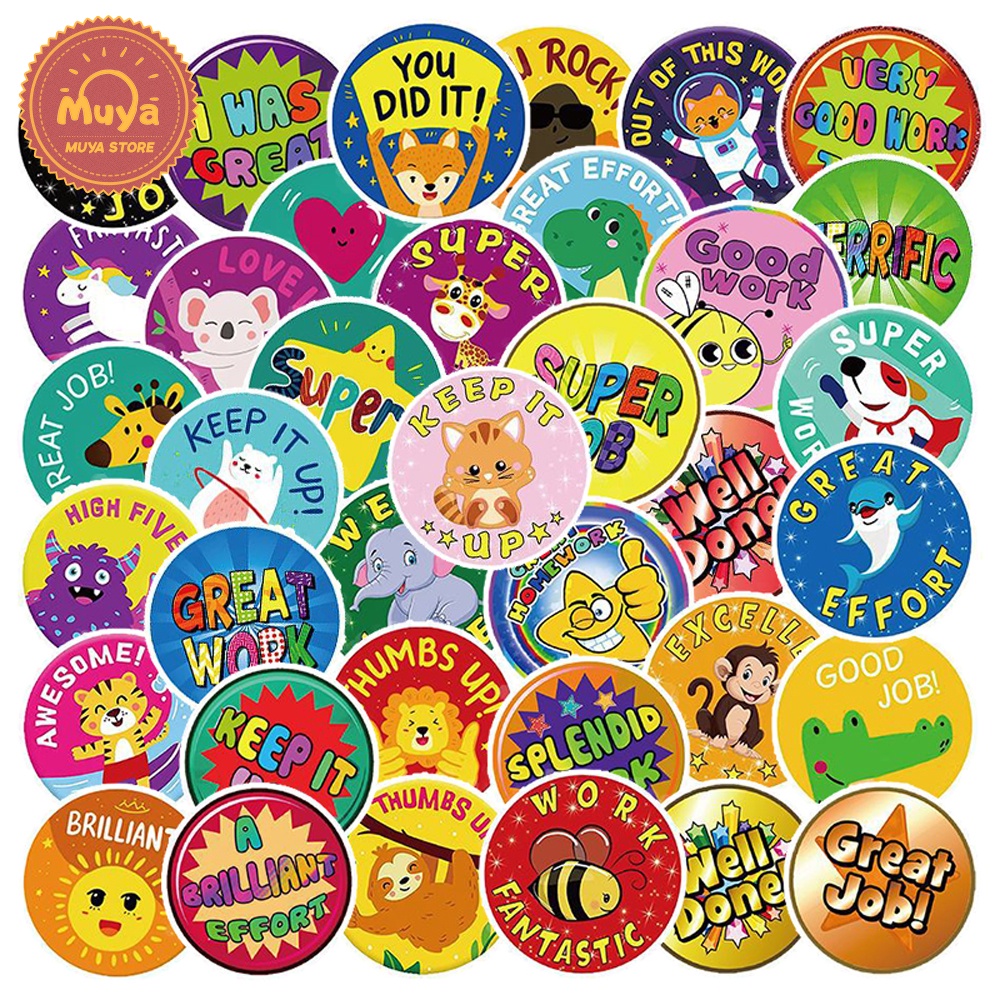 MUYA 50pcs Reward Stickers for Kids Cute Waterproof Vinyl Stickers for ...