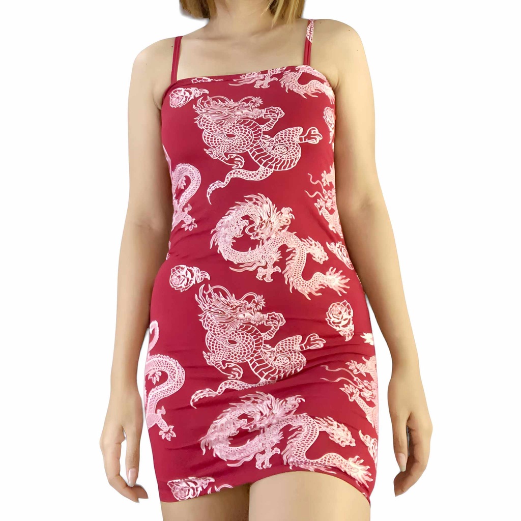 kylie jenner bodycon dress Chinese Dragon Print Lettuce Trim Bodycon Dress