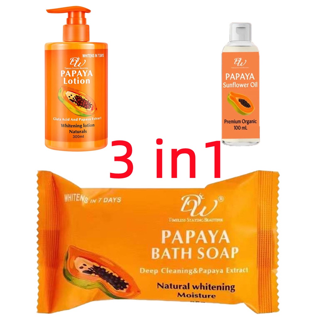 3 in 1 DW Papaya Lotion 300ML+essential oil100ML+soap65g Shopee