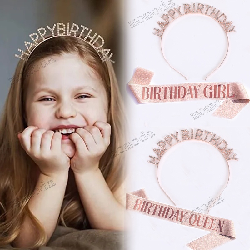 2Pcs Sets Birthday Sash Queen Girl Satin + Happy Birthday Rhinestone