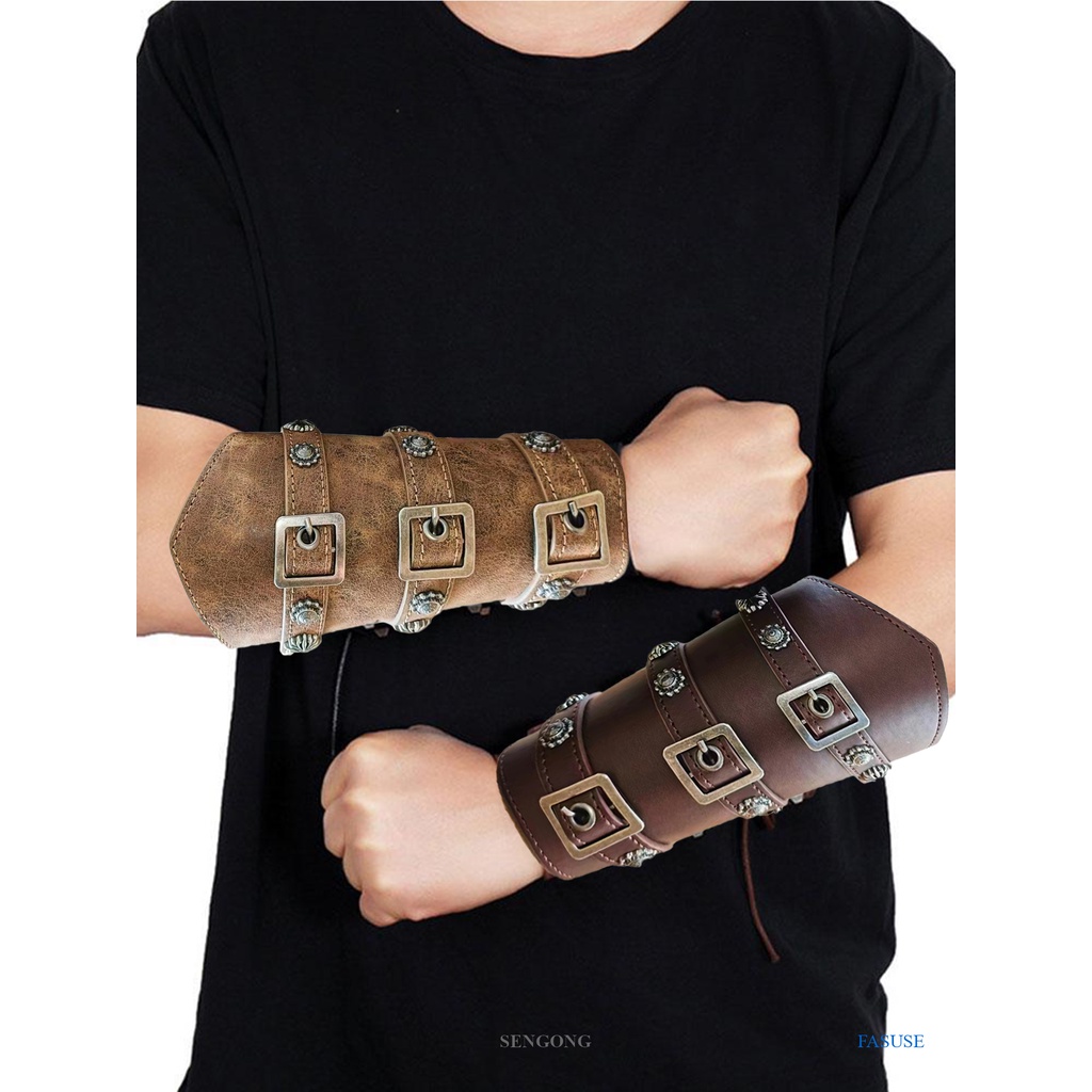 SENGONG Punk Hip Hop 1Pc Cosplay Leather Armor Arm Viking Bangles ...