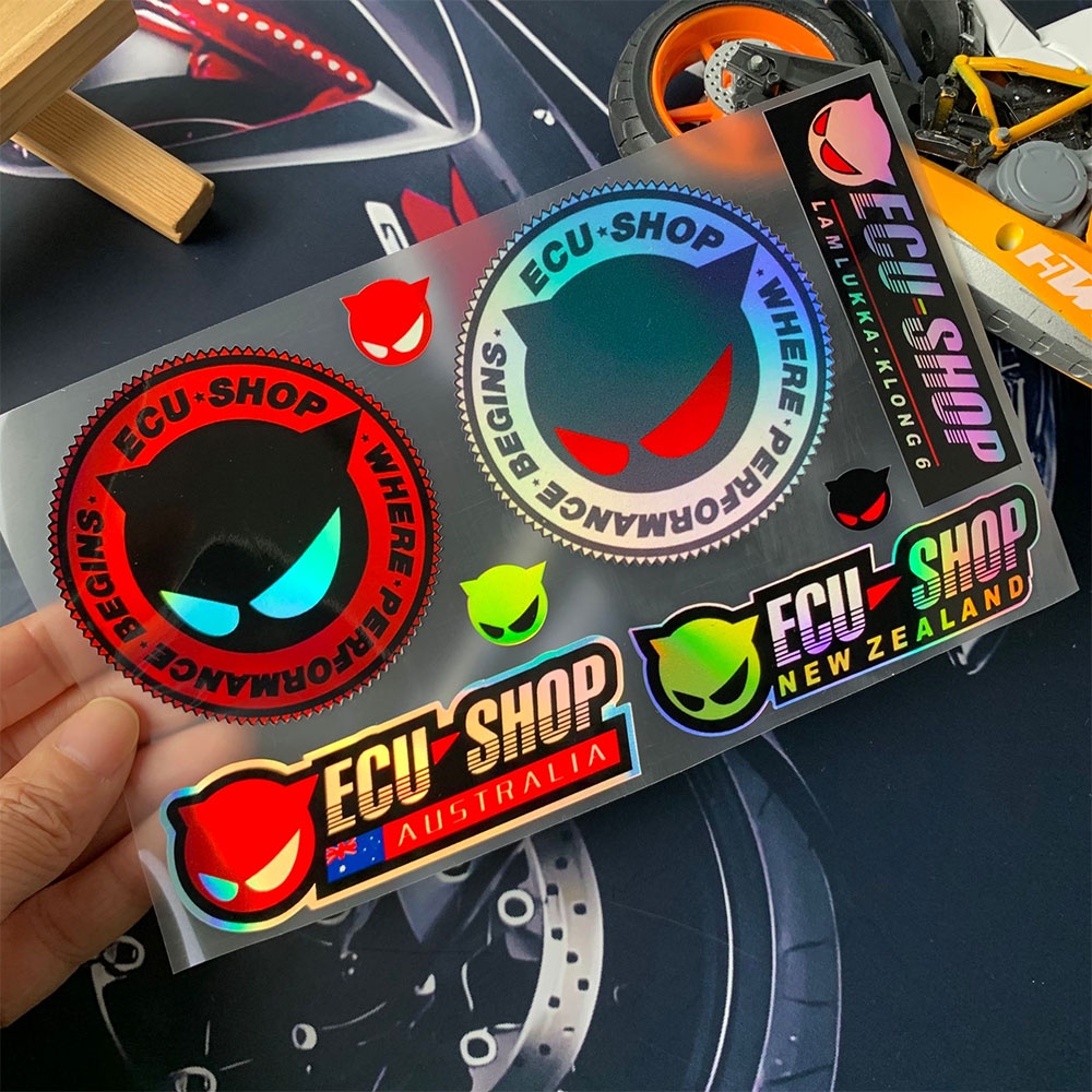ECU SHOP Rainbow Color Motorcycle Sticker ECU SHOP Reflective Sticker ...