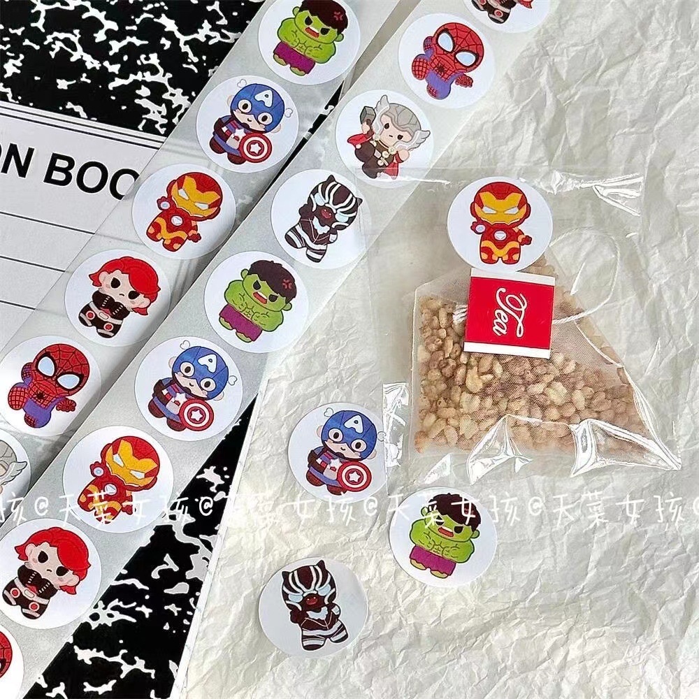 500pcs/roll Marvel Sealing Sticker Tapes The Avengers Iron Man Label ...