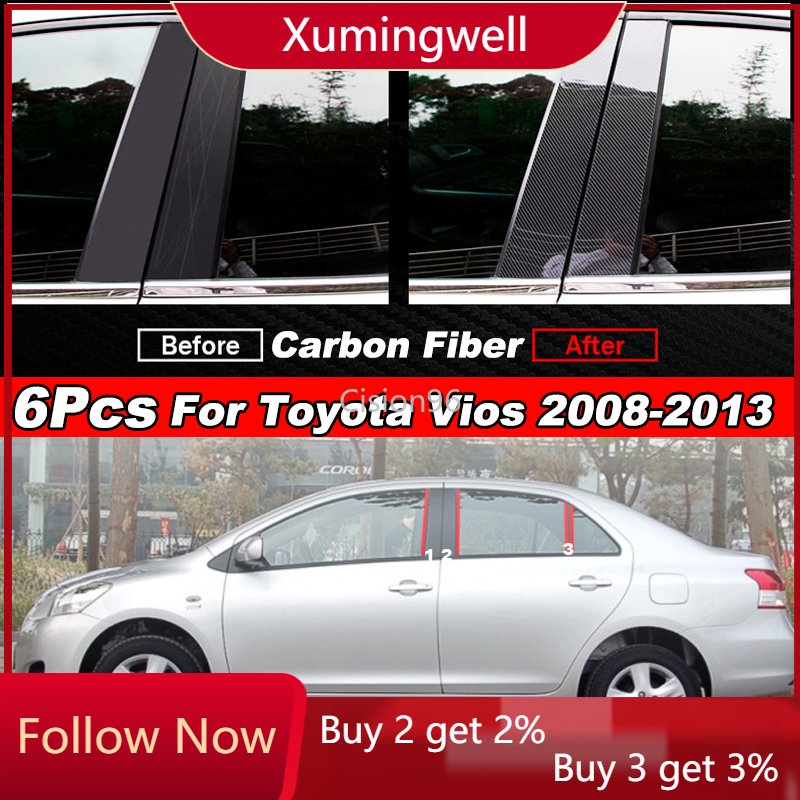 Xuming 6pcs Glossy Carbon Fiber Style Car Door Window Center Column B C ...