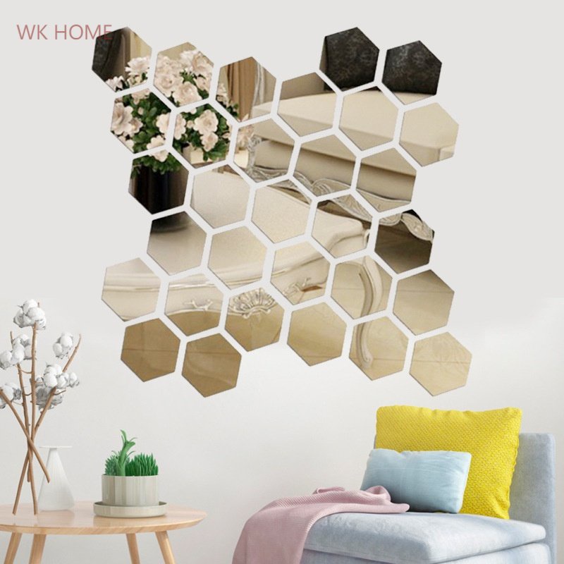 12 piece set of hexagonal mirror sticker mirror wall sticker decoration ...