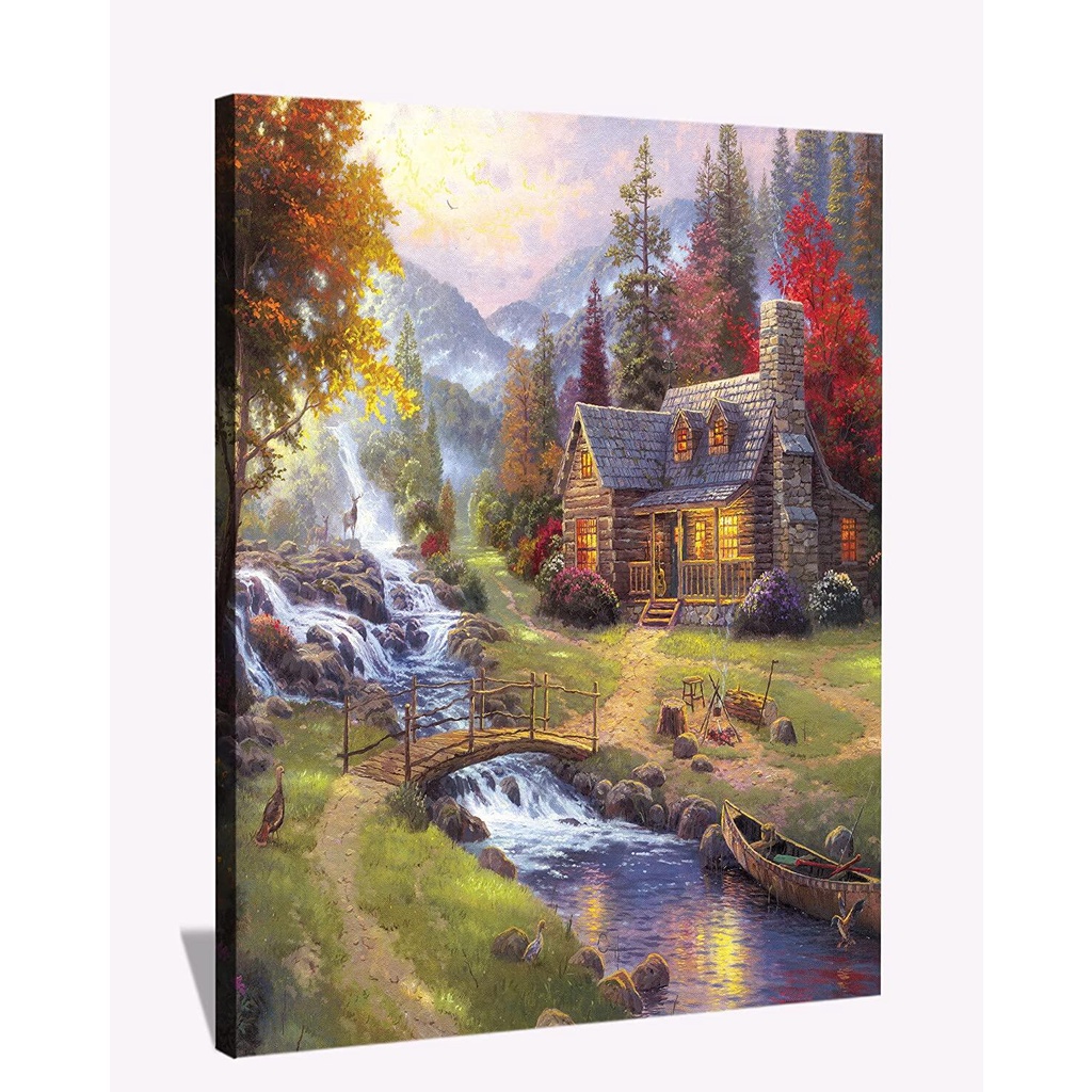 Thomas Kinkade Canvas Art Mountain Paradise Wall Art Framed Landscape