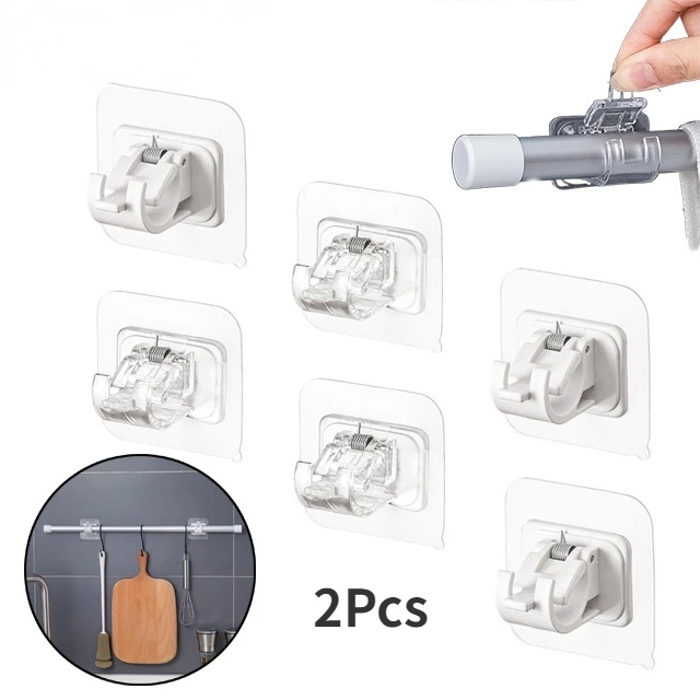2Pcs Adjustable Curtain Rod Holder Clamp Hooks/Wall Curtain Rod Bracket