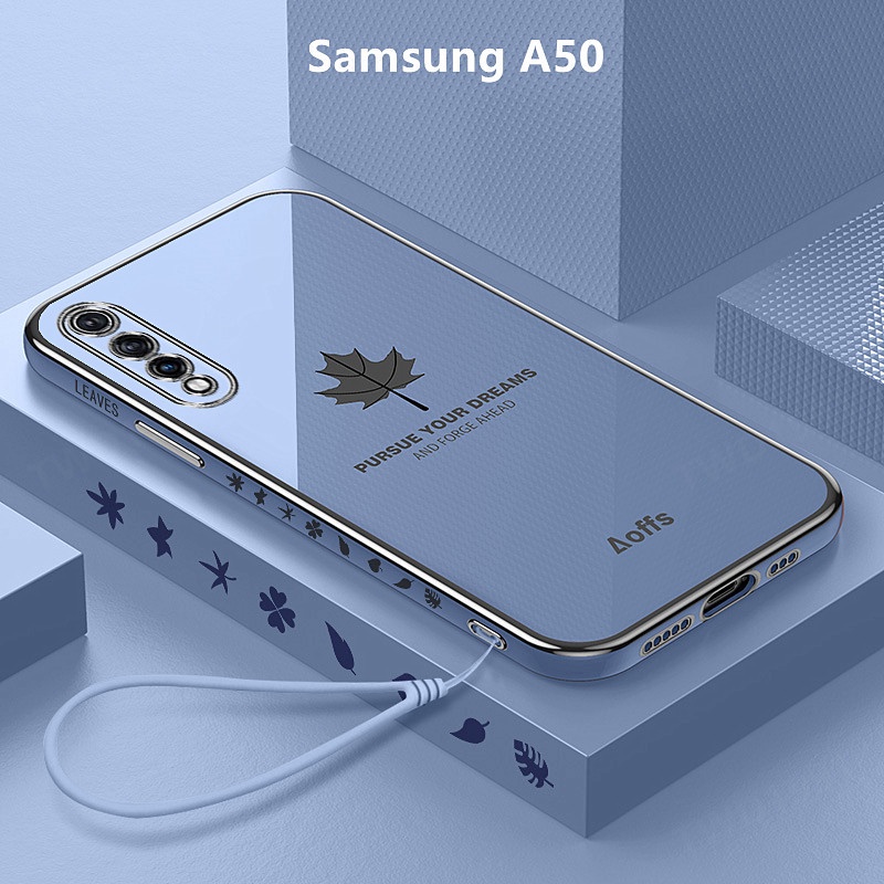 Casing Samsung A50 Case Plating Cover Maple Leaves Soft TPU Phone Case  Samsung Galaxy A50s