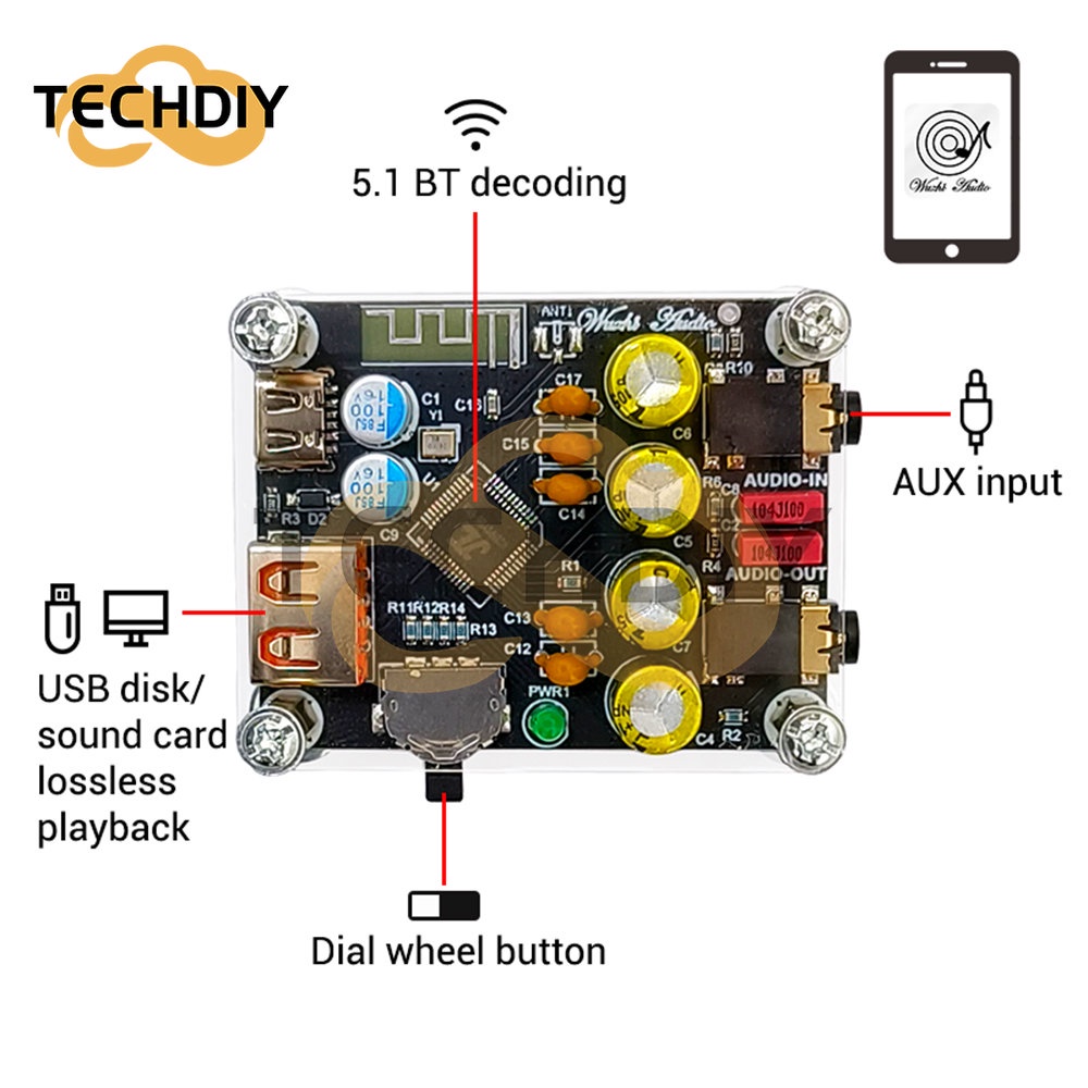 DC 5V ZK-PT2 Lossless Fever Hifi5.1 Bluetooth Usb Decoding Board Player ...