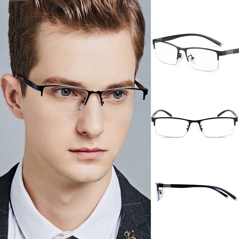 Business Half Frame Myopia Eyeglasses with Grade Men Antiradiation