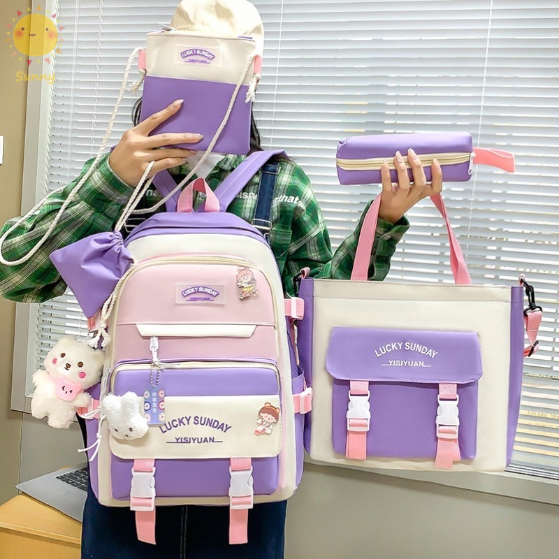 Girl's Bags 5 In 1 Backpack Korean Fashion Backpacks Cute Trend School ...