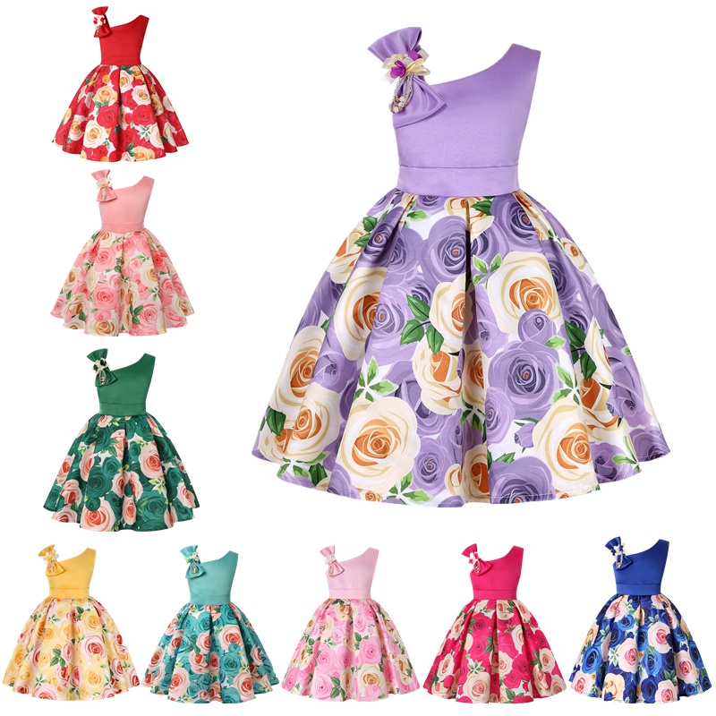 NNJXD Girls Kids Floral OneShoulder Dress Ball Gown Party Formal