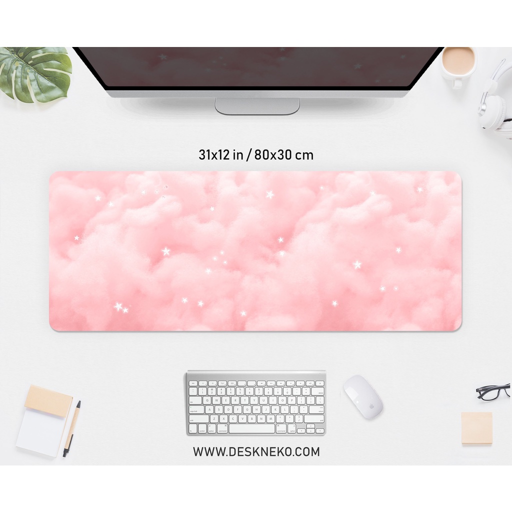 Pink clouds desk mat mousepad with wrist rest, Kawaii pastel sky mouse ...