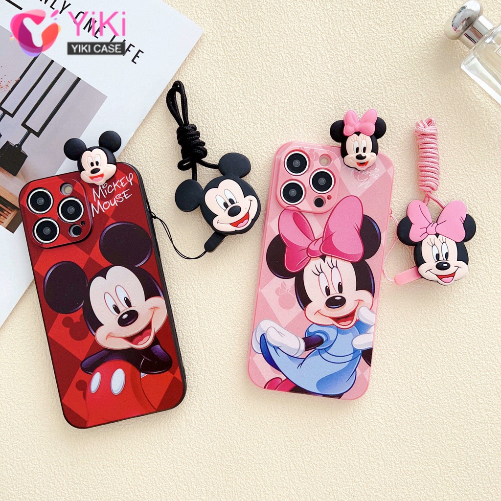 iPhone 14 13 12 Pro Max 14 Plus 13 Pro 12 Mini 3D Cartoon Cute Minnie  Mickey Mouse Silicone Case Cover with Lanyard