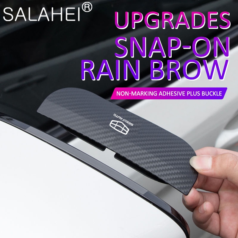 Pair Of Carbon Fiber Texture Rain Eyebrow Visors For Car Side Mirrors – PVC Rubber, Black, Universal Fit 3 thumbnail image