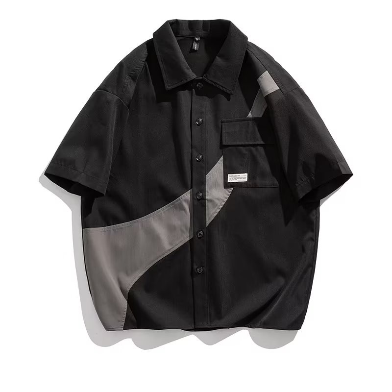 Japanese Street Hip Hop Trend Man Casual Shirt Popular Style Large Size  Printed Big Pocket Draped Shirt Polo Shirt