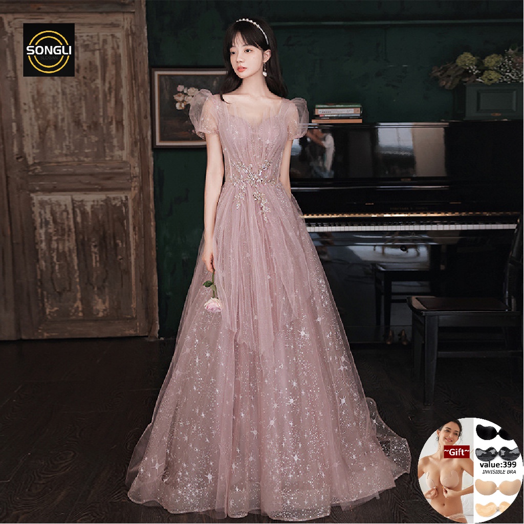 Pink Trail Evening Dress Ball Gown New Banquet Elegant Long Dress Party  Dress