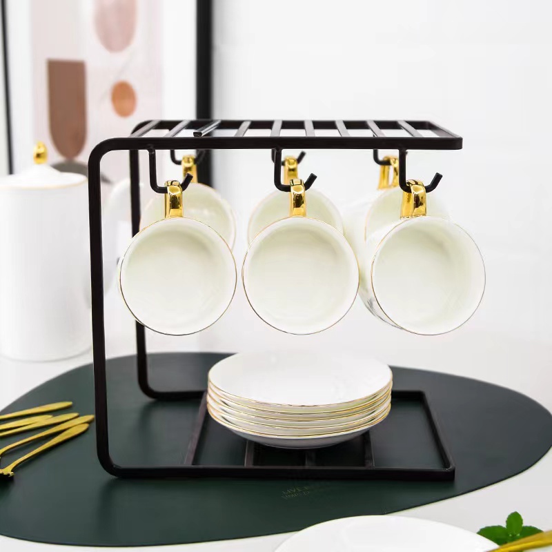 Storage Rack for Light Luxury Gold Rim Cup & Saucer Display Rack with