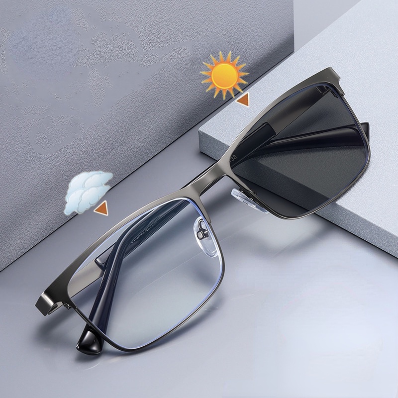 Anti Radiation Photochromic Eyeglass For Women Men Square Metal