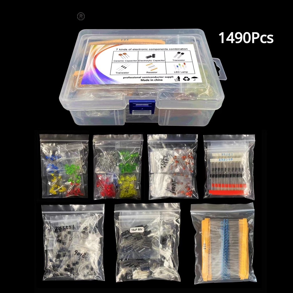 1490pcs Resistor Capacitor Set Electronic Components Kit Package