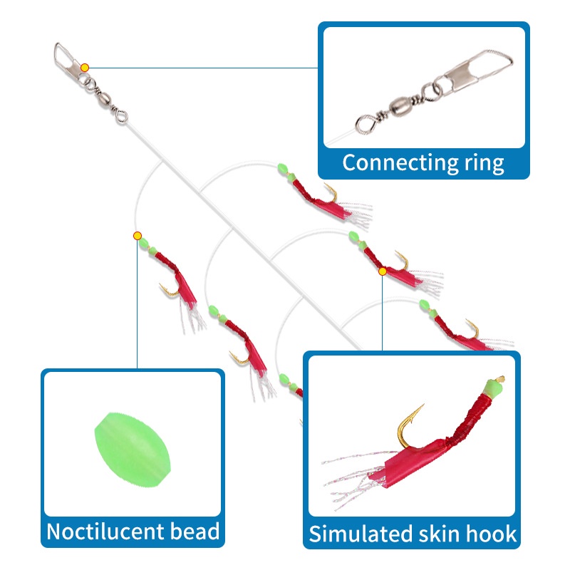6pcs/Set Simulated Fish Skin String Hooks Sabiki Rig For Sea Luminous ...