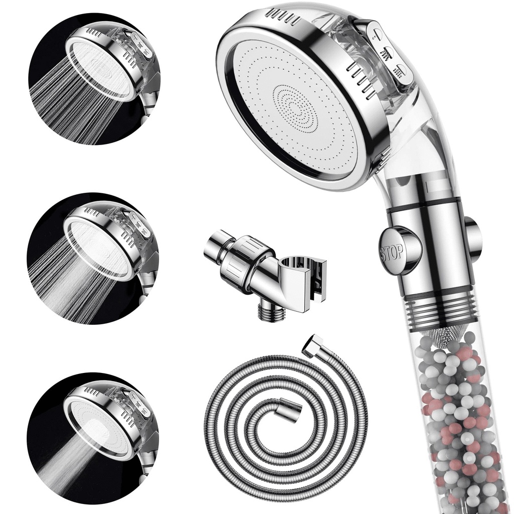 Shower Head With Hose Three Modes Of Pressure And Water Saving Spray