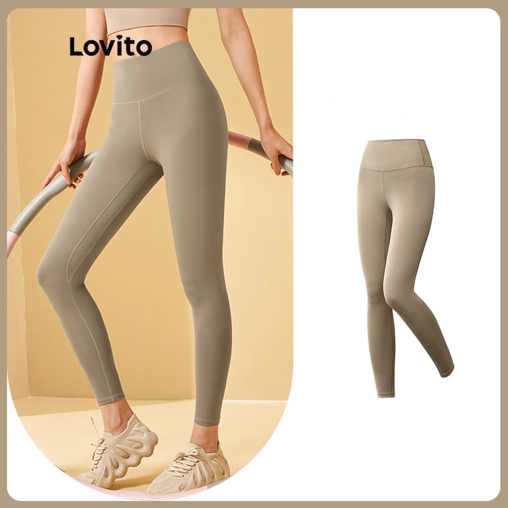 Lovito Sporty Plain Skinny High Waist Sports Leggings For Women