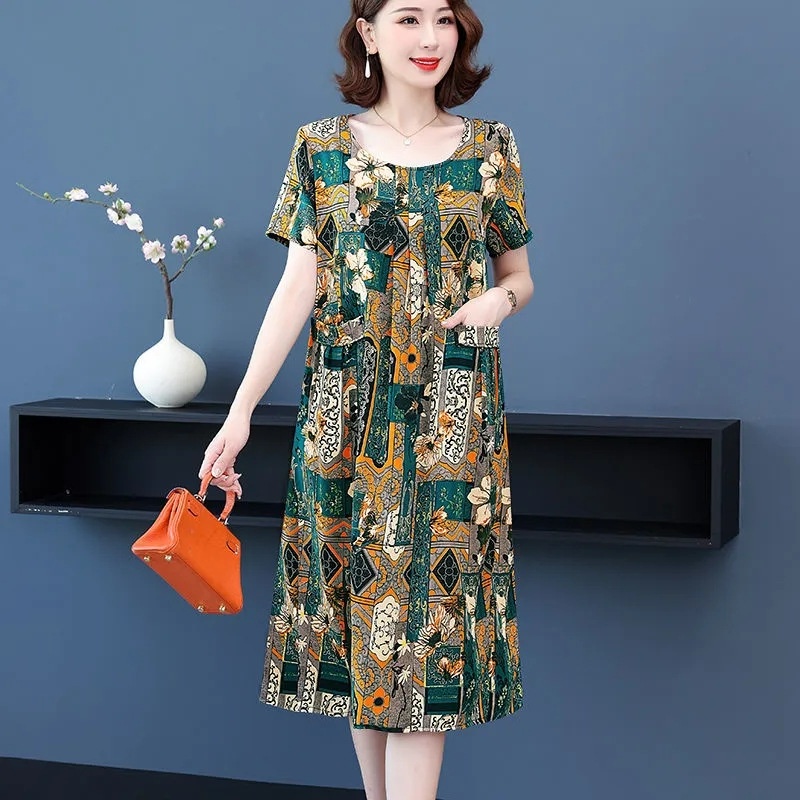 High-end ice silk dress for mothers aged 40 to 50 years old dress for ...