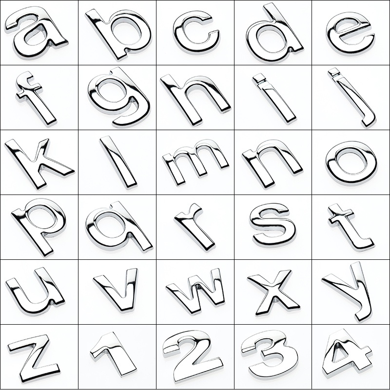 Small Type 25mm Silver 3D Lowercase Letters Car Stickers