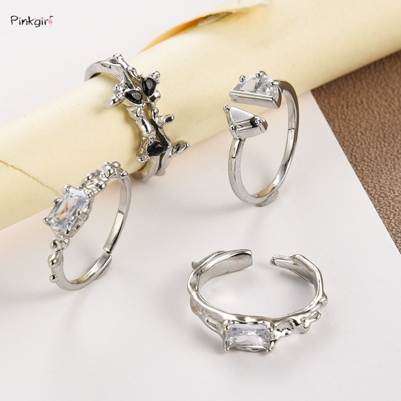 Fashion Punk Shiny Rhinestone Irregular Opening Adjustable Rings Gothic ...