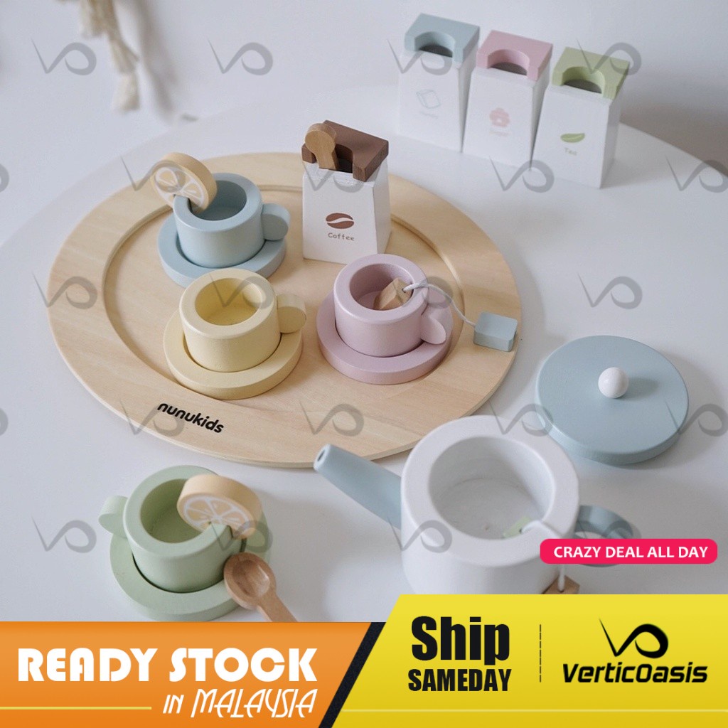Verticoasis Wooden Kitchen Playset Tea Set Pastry Cake Shop Kids