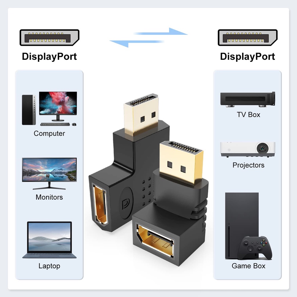8K DisplayPort 1.4 Adapter 90 Degree Gold Plated Adapter Right Angled Displayport Male To Female Vertical Connectors Converter