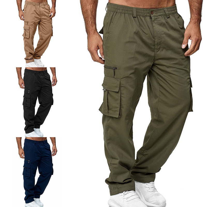 Cargo Pants for Men Elastic Pants Casual Stretch Loose Trousers Multi ...