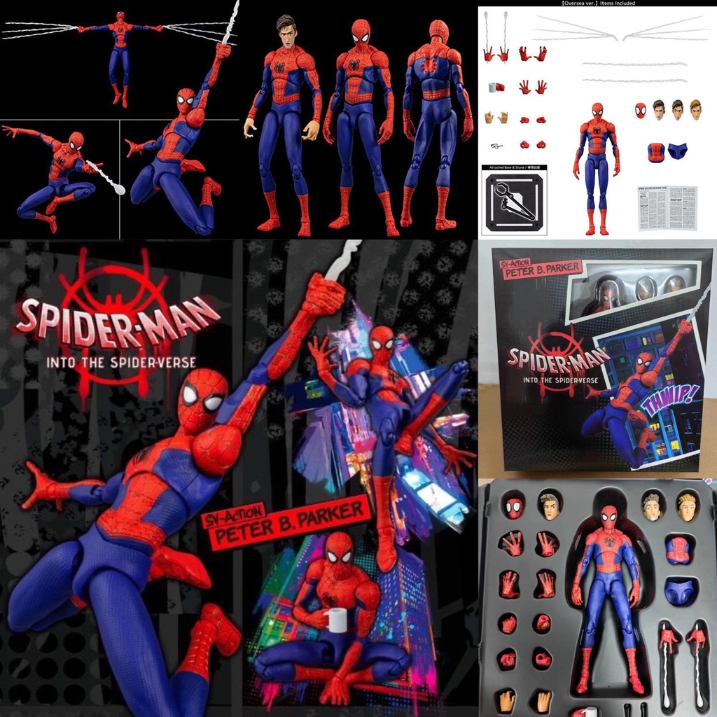 Into The Spiderverse Mafex SV-ACTION Spiderman Peter Parker Spider-man  (miles Morales)Articulado Action Figure Toys Model Dolls