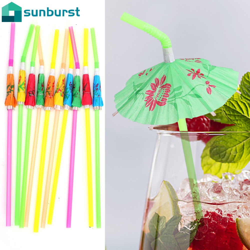 10/50Pcs Umbrella Disposable Drinking Straws / Fancy Mini Paper Rainbow