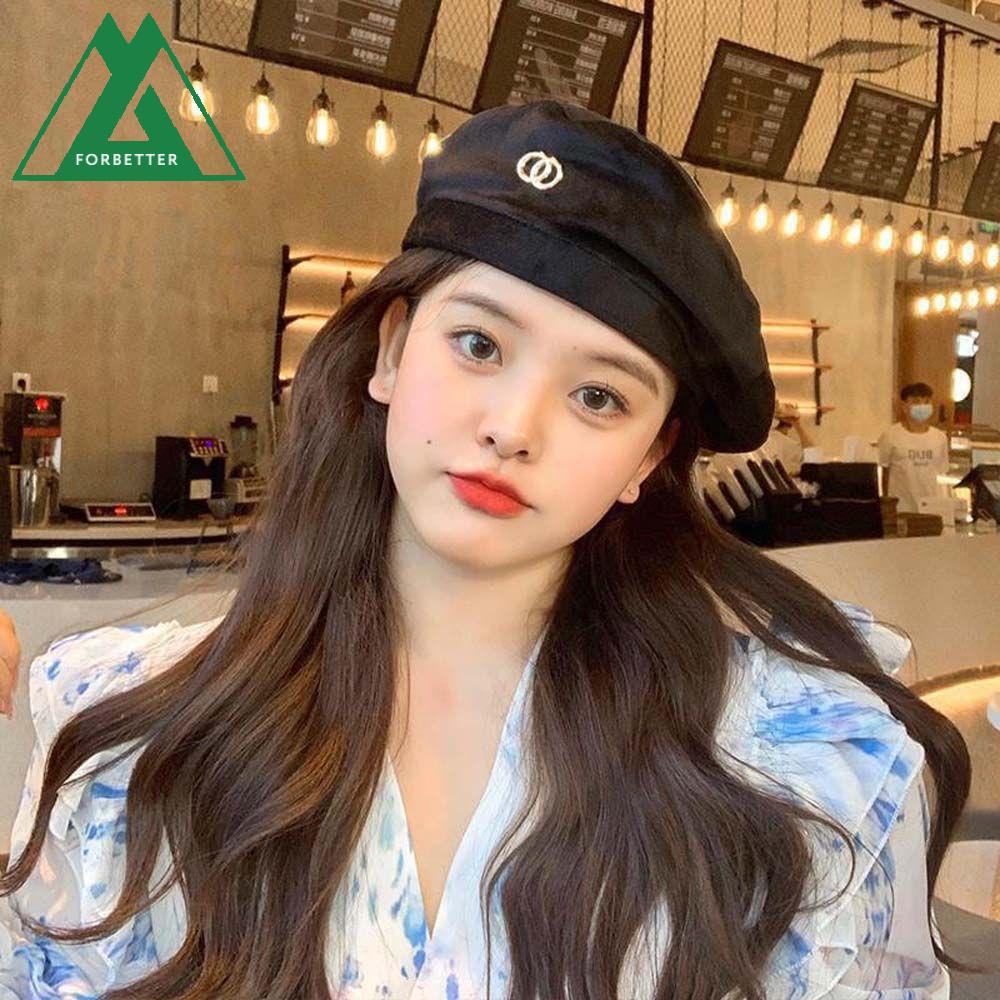 FORBETTER Simple Korean Style Hat Warm Women Octagonal Cap Velvet Berets  Winter Round Ring Sweet Girl Retro British Style Painter Hat/Multicolor