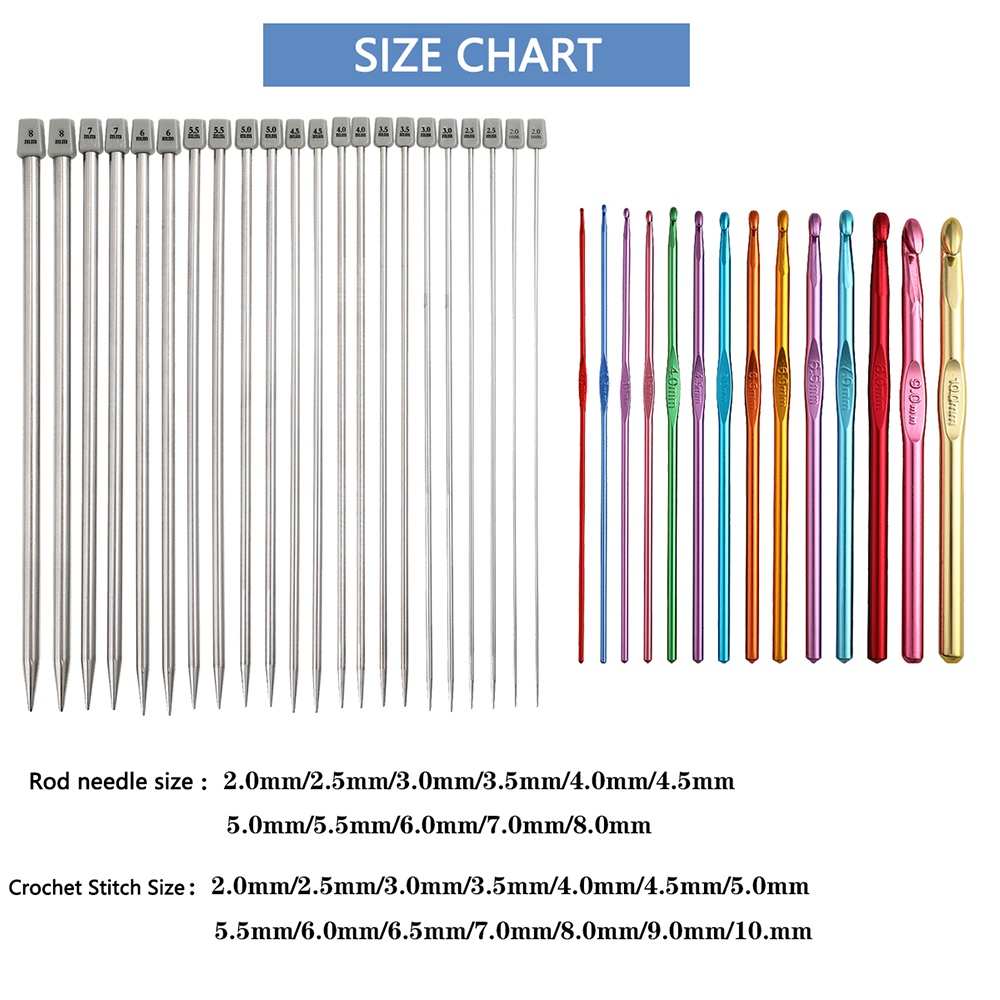 11pcs Two Types Of Stainless Steel Rod Needle Knitting Set Crochet Tool ...