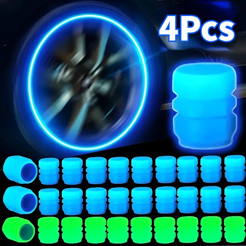 4Pcs Fluorescent Blue Green Night Glowing Tire Valve Caps/Car Luminous