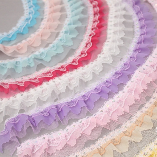 【1m】Lace Ruffles Paillette Floral Trim Ribbon Apparel Dress Craft ...