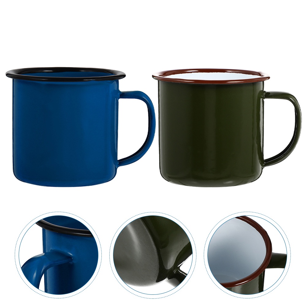 [READY STOCK] 2 Pcs Colored Enamel Mug Coffee Cups Ceramic Drinking ...