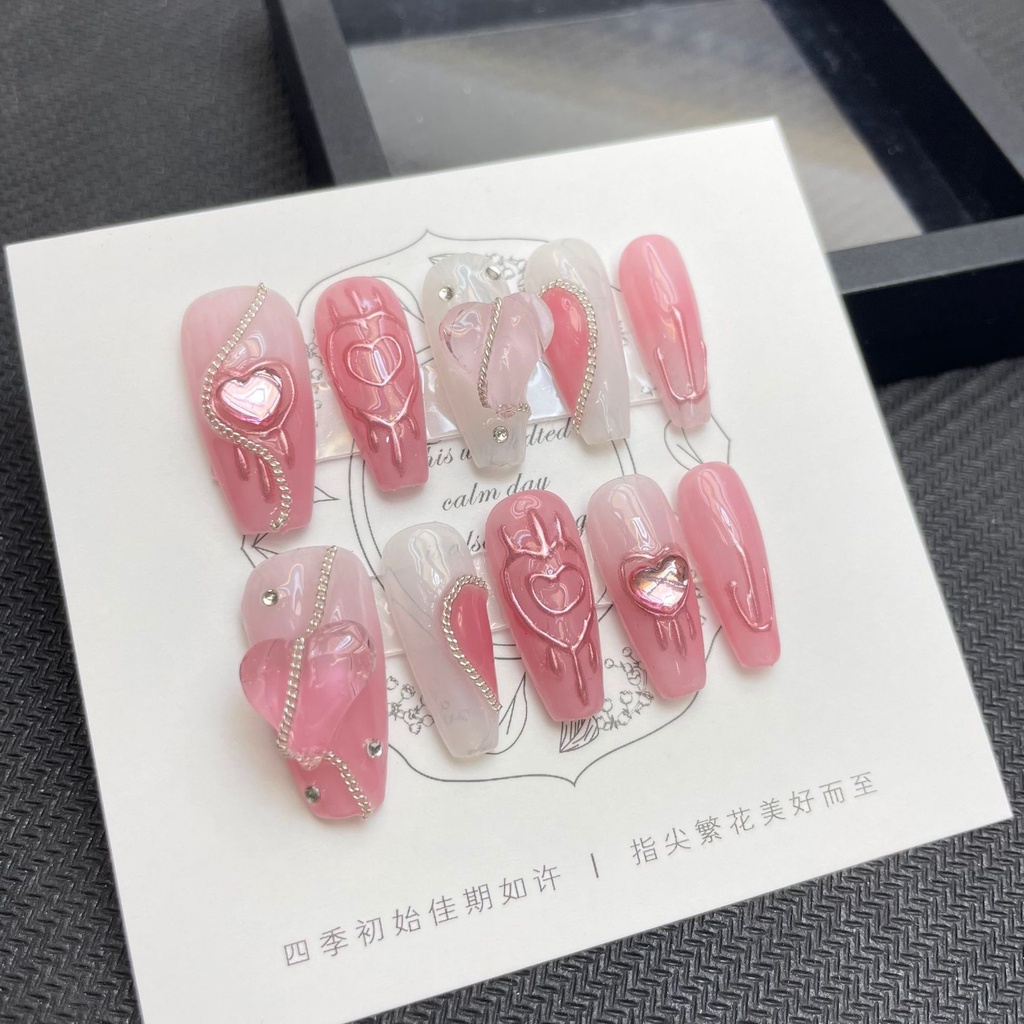 [HANDMADE]Artificial Nail Sweet Love Crystal Phototherapy Nails ...