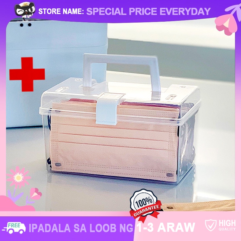 Transparent Mask Storage Box with Handle Japanese Style Medicine Chest ...