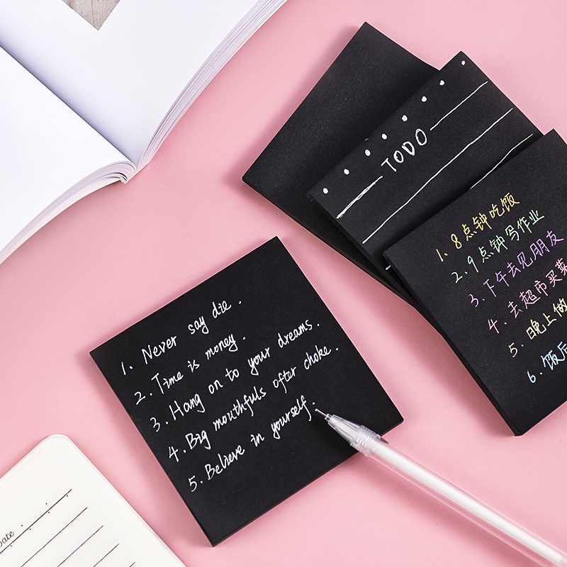 50 Sheets Simple Black Square Sticky Notes Student Tearable Black Memo ...