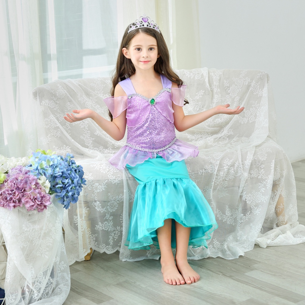 Little Mermaid Costume Princess Ariel Mesh Fishtail Dress For Girls ...