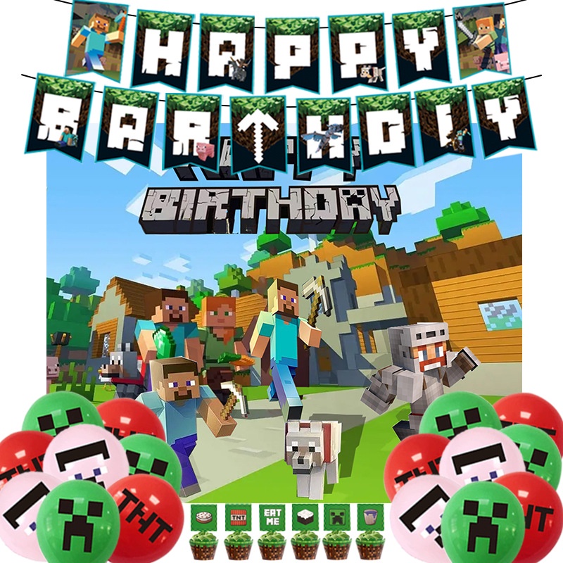 Minecraft Birthday Party Minecraft Balloon 32Inch Number HBD Banner ...