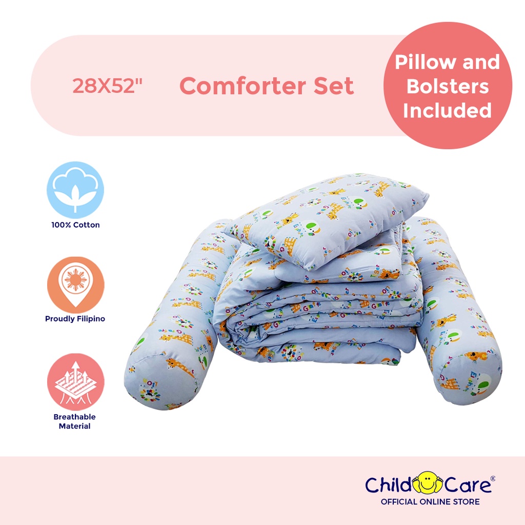 Child Care 4 in 1 Baby Comforter Set with Pillow and Bolsters 28X52