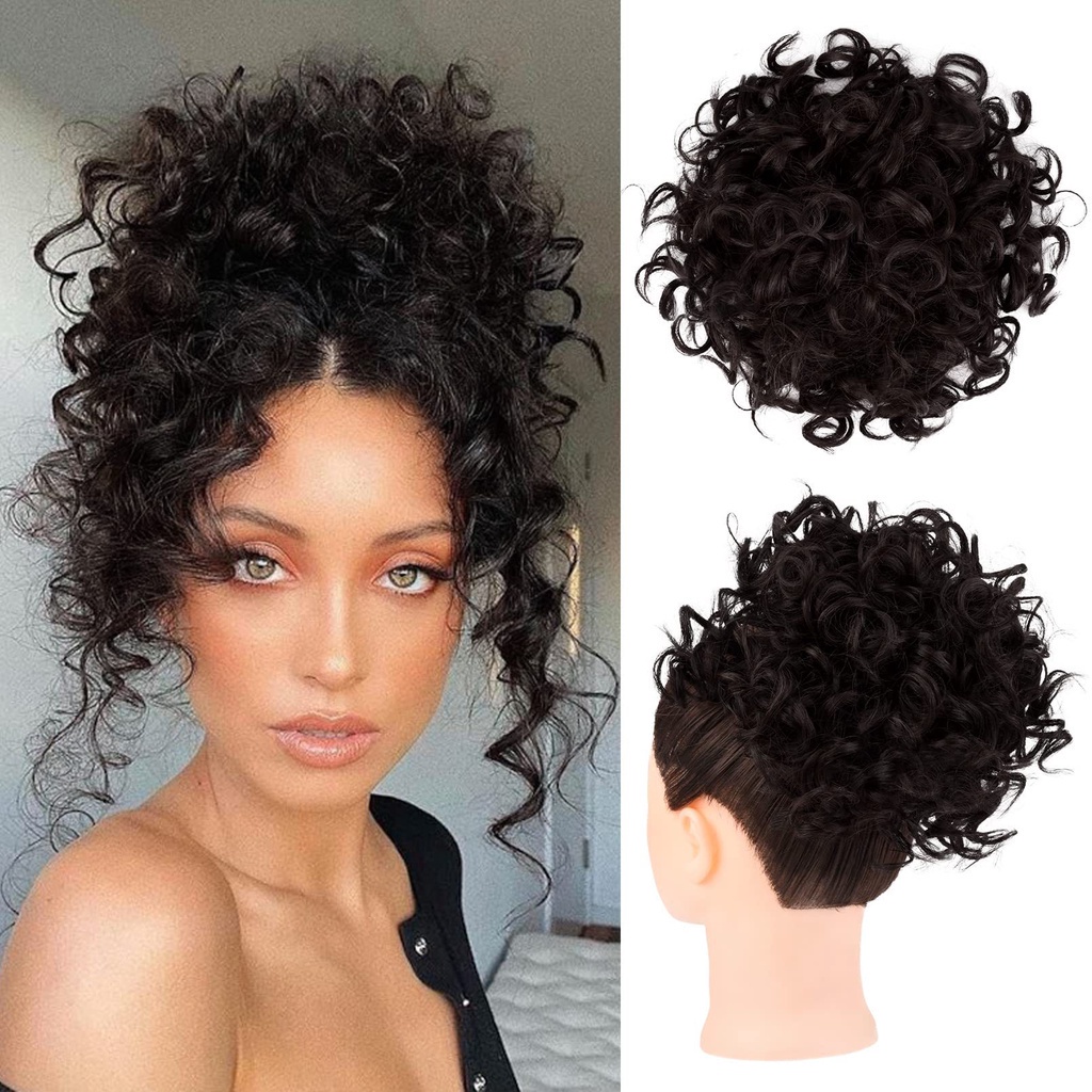 Short Curled Wig Bun Synthetic Hair Extension Wig Small Curled Ponytail