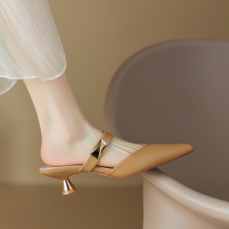 Closed Toe Half Slippers Women's Stiletto Heel Outer Wear 2023 Summer  Pointed-Toe Mules Shoes High Heel All-Matching Sandals