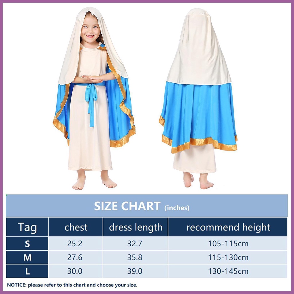 Virgin Mary Costume Girls Child Biblical Robe Costumes Delicate ...